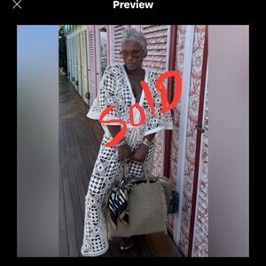 By Anthropologie Crochet Tie-Waist
Kaftan Elegant White Crochet Swim Cover-Up